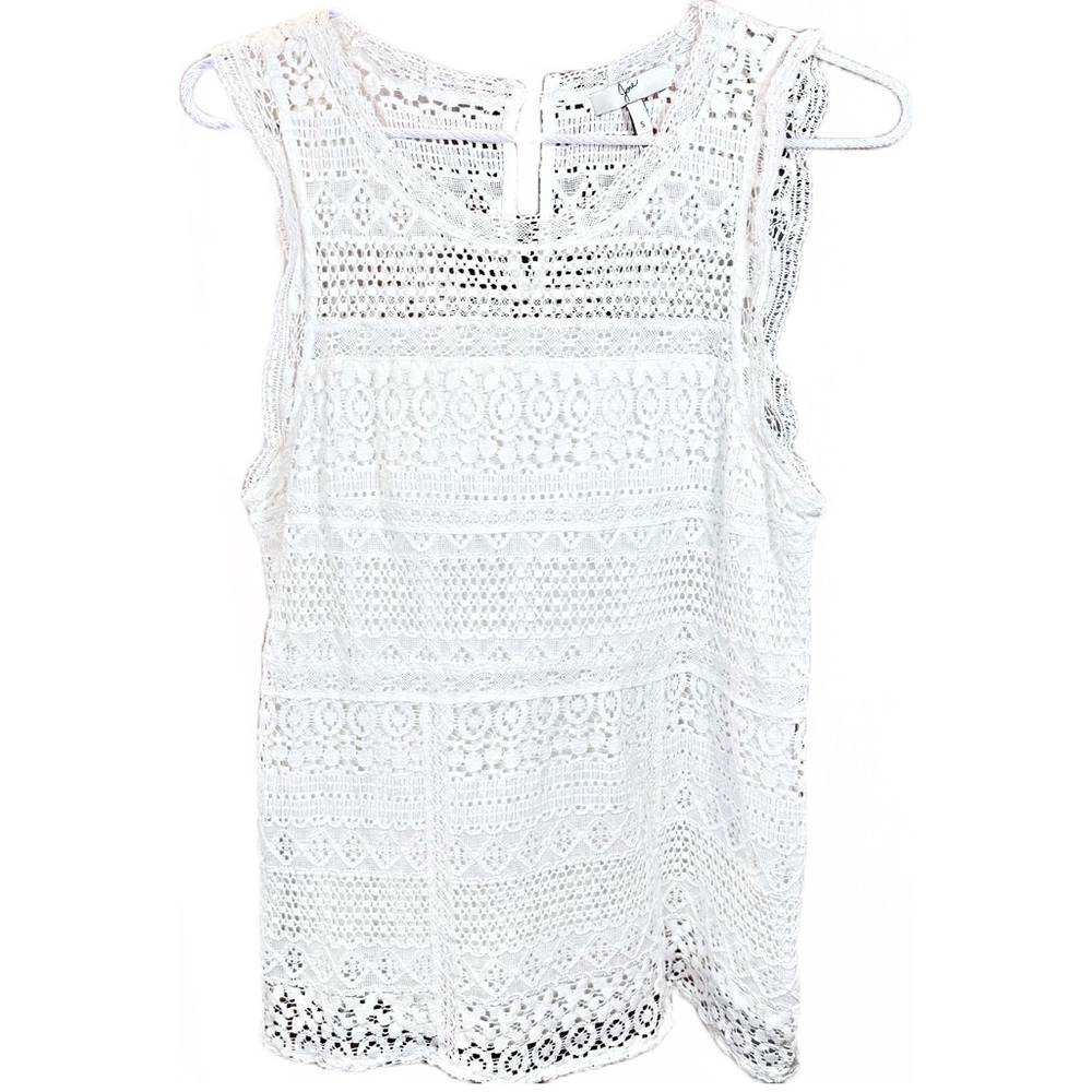 Joie Sleeveless Lace Tank Top Blouse Round Neck Ruffle Trim Lined White Size S